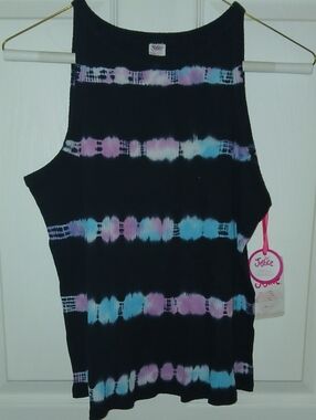 Justice Black Tank with Pink & Blue Tie-Dye Stripes